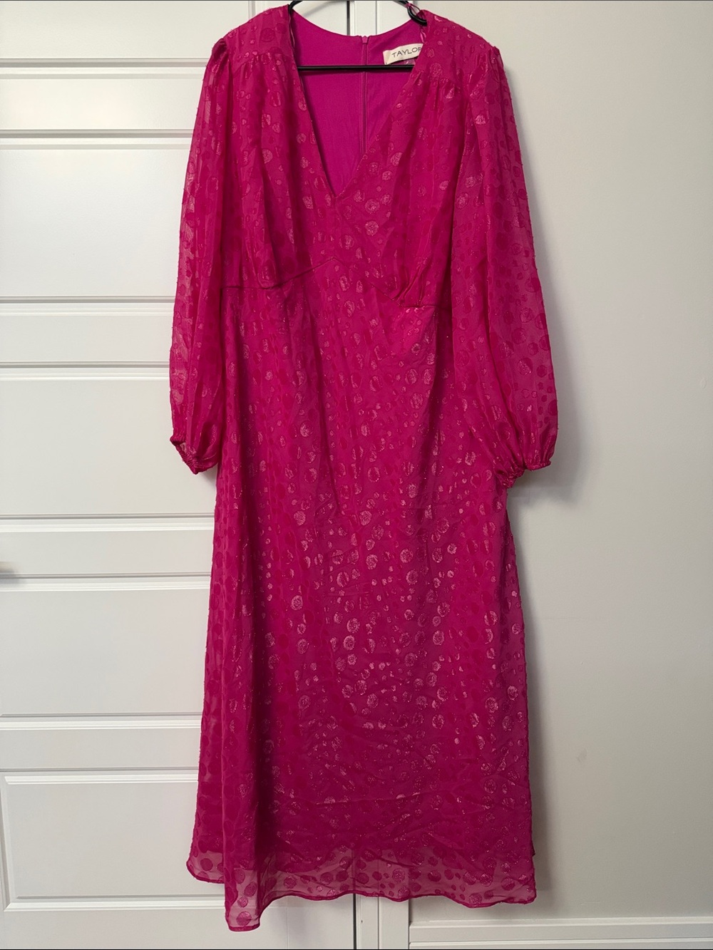 Taylor Hot Pink V-Neck Long Sleeve Midi Dress Leopard Print 22W